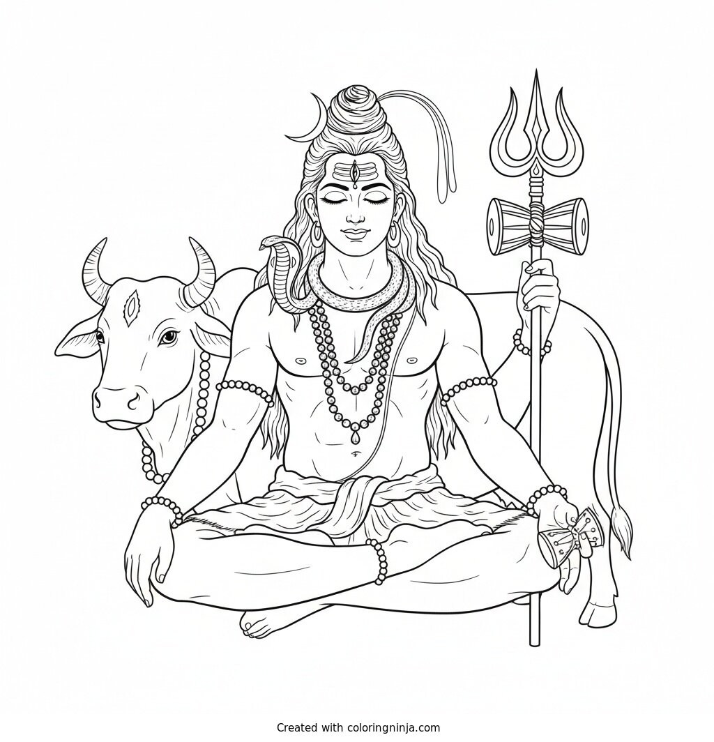 Coloring page of shiva 
