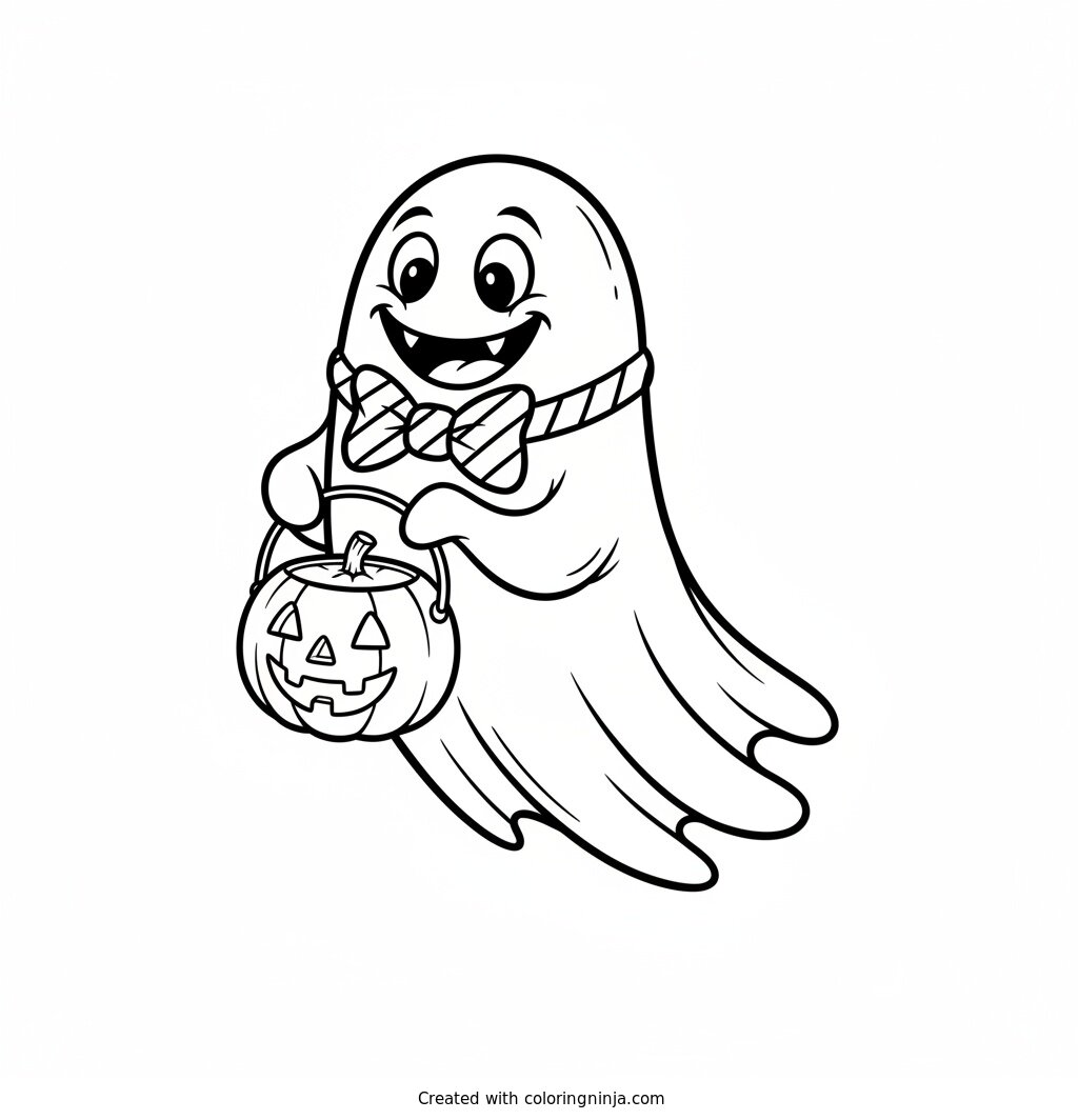 Friendly Ghost Holding a Bucket Coloring Page