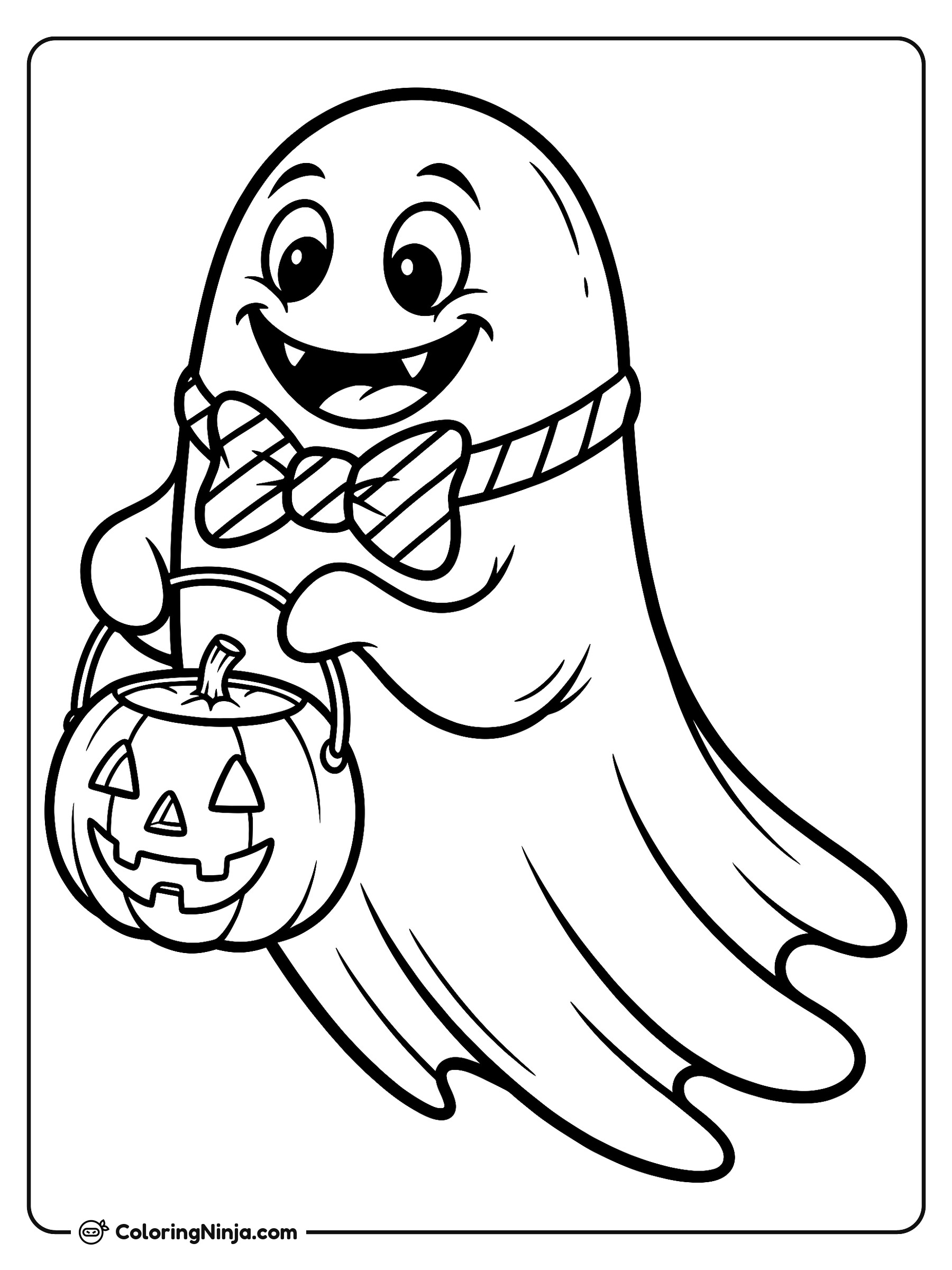 Fantasma amigable con una cubeta: dibujo para colorear