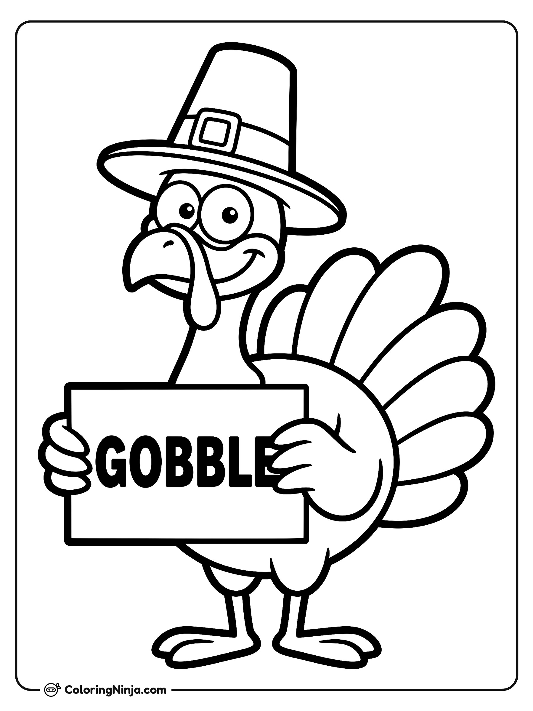 Pilgrim Turkey Holding a Sign Coloring Page