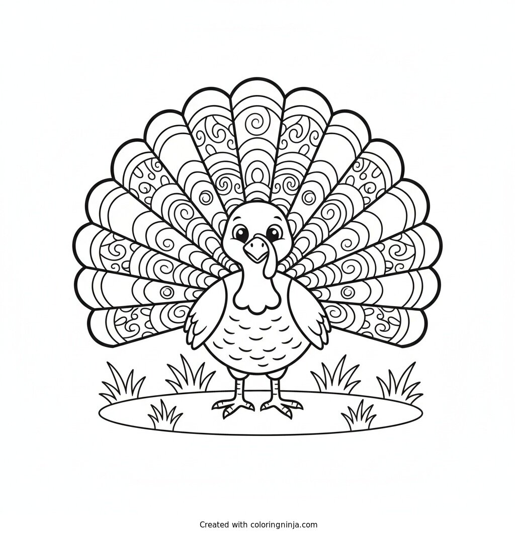 Friendly Meadow Turkey Coloring Page