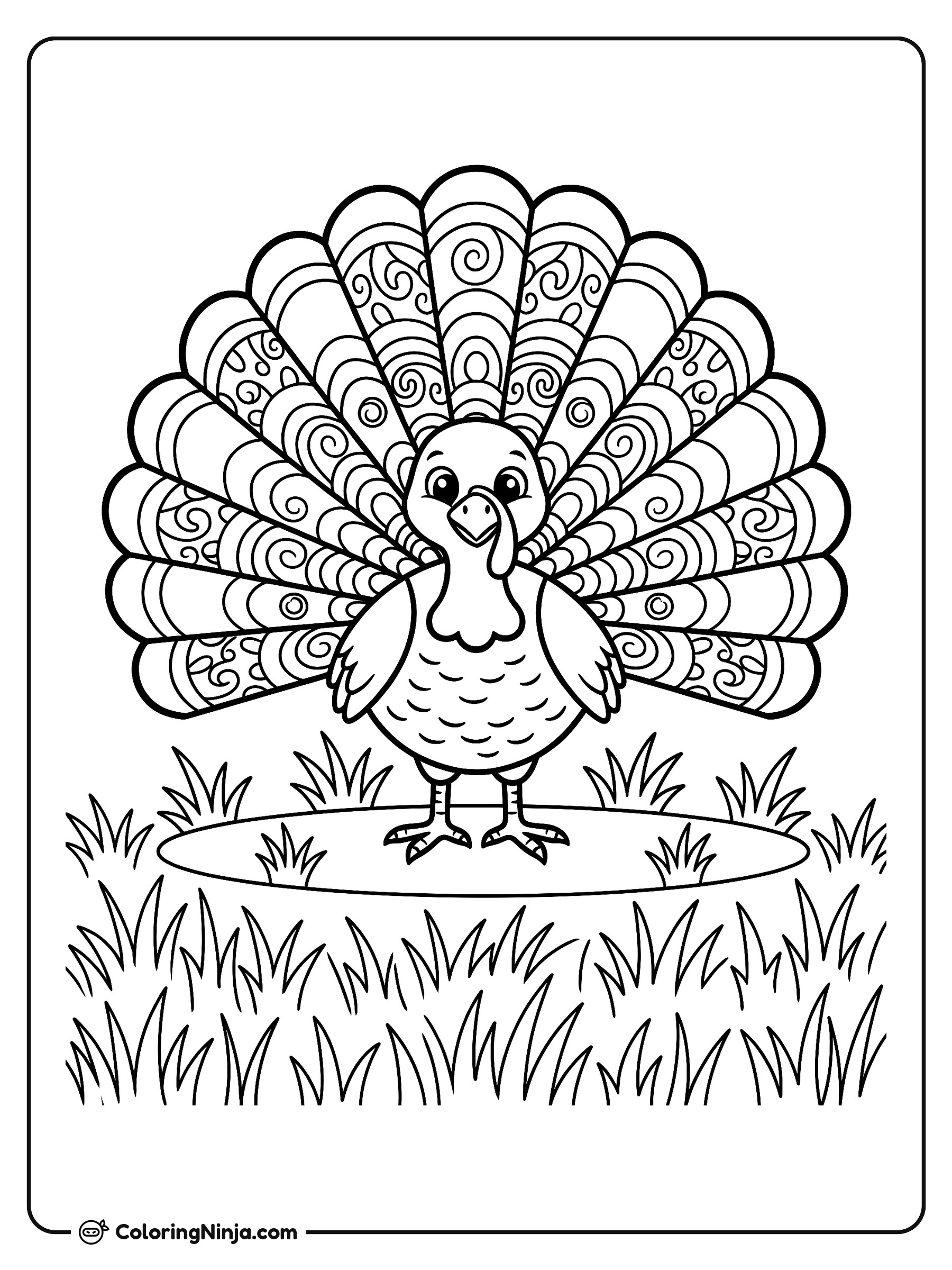 Pavo alegre en el prado: dibujo para colorear