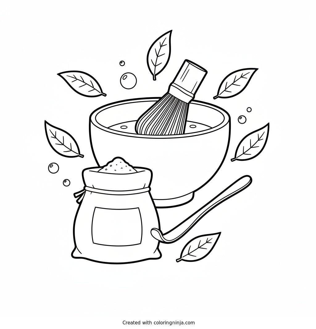 A Cozy Matcha Tea Cup Coloring Page
