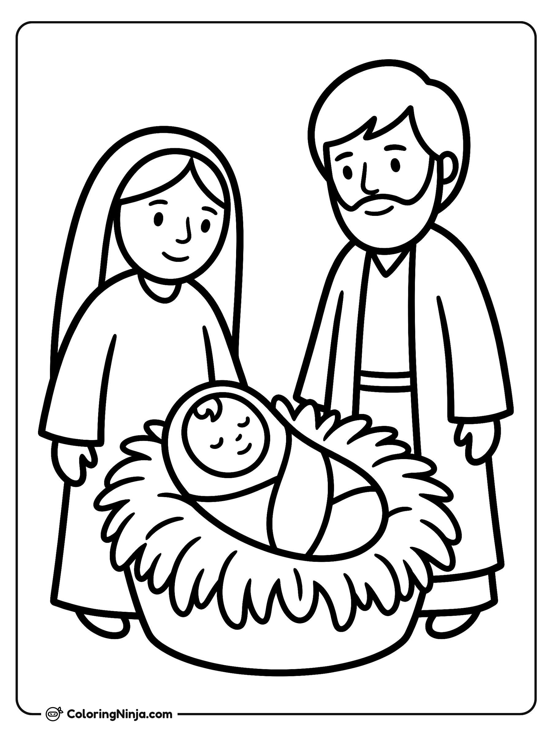 Mary Joseph and Baby Jesus Coloring Page