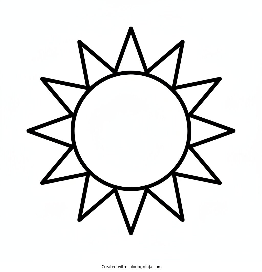 Simple Round Sun with Thick Black Borders Coloring Page