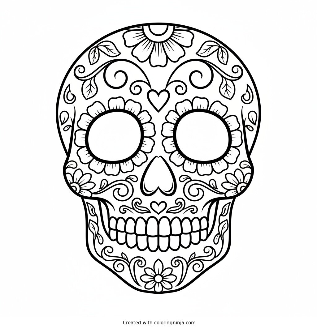 Friendly Floral Sugar Skull Coloring Page