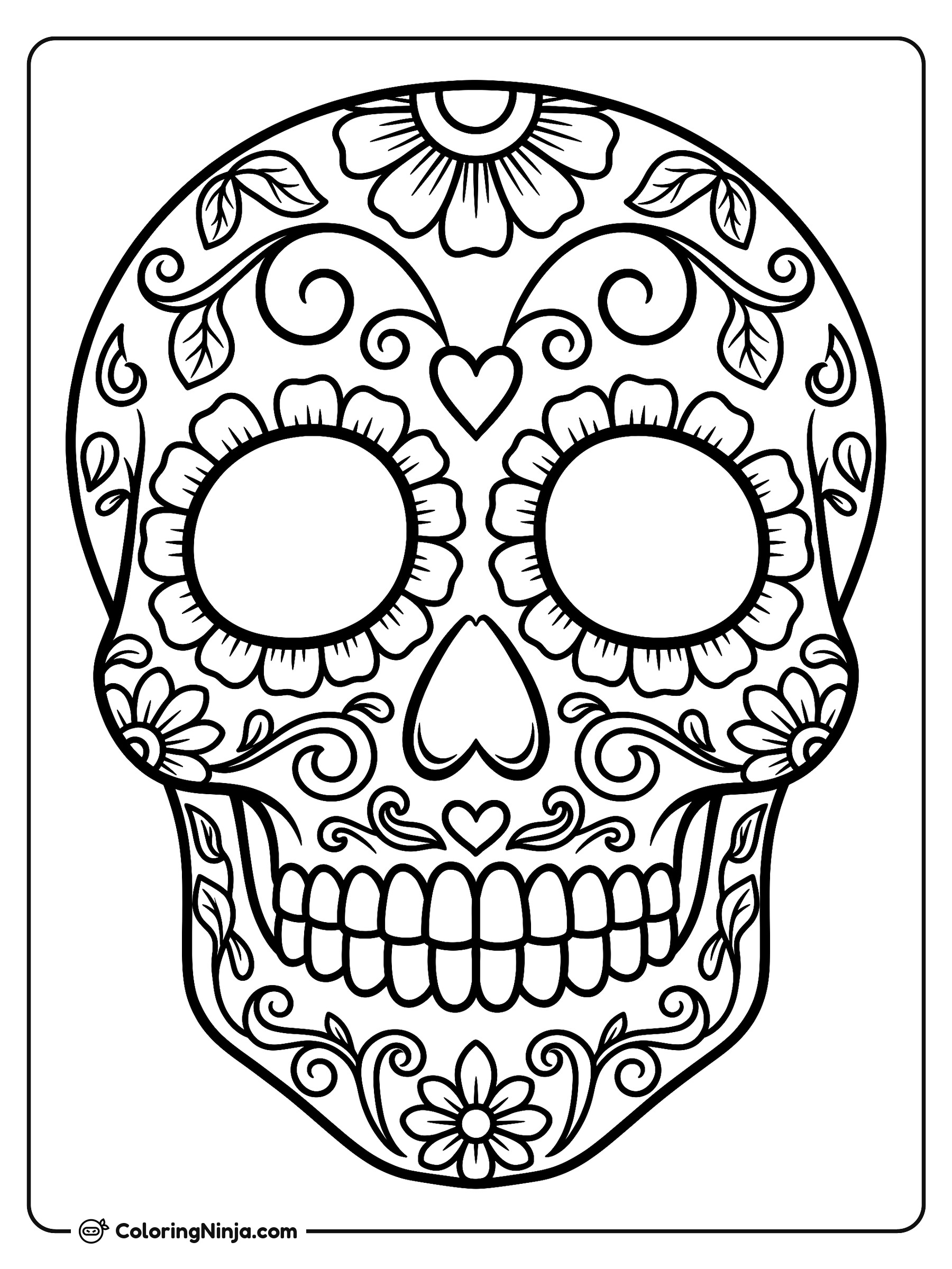 Calavera de azúcar con flores: dibujo para colorear