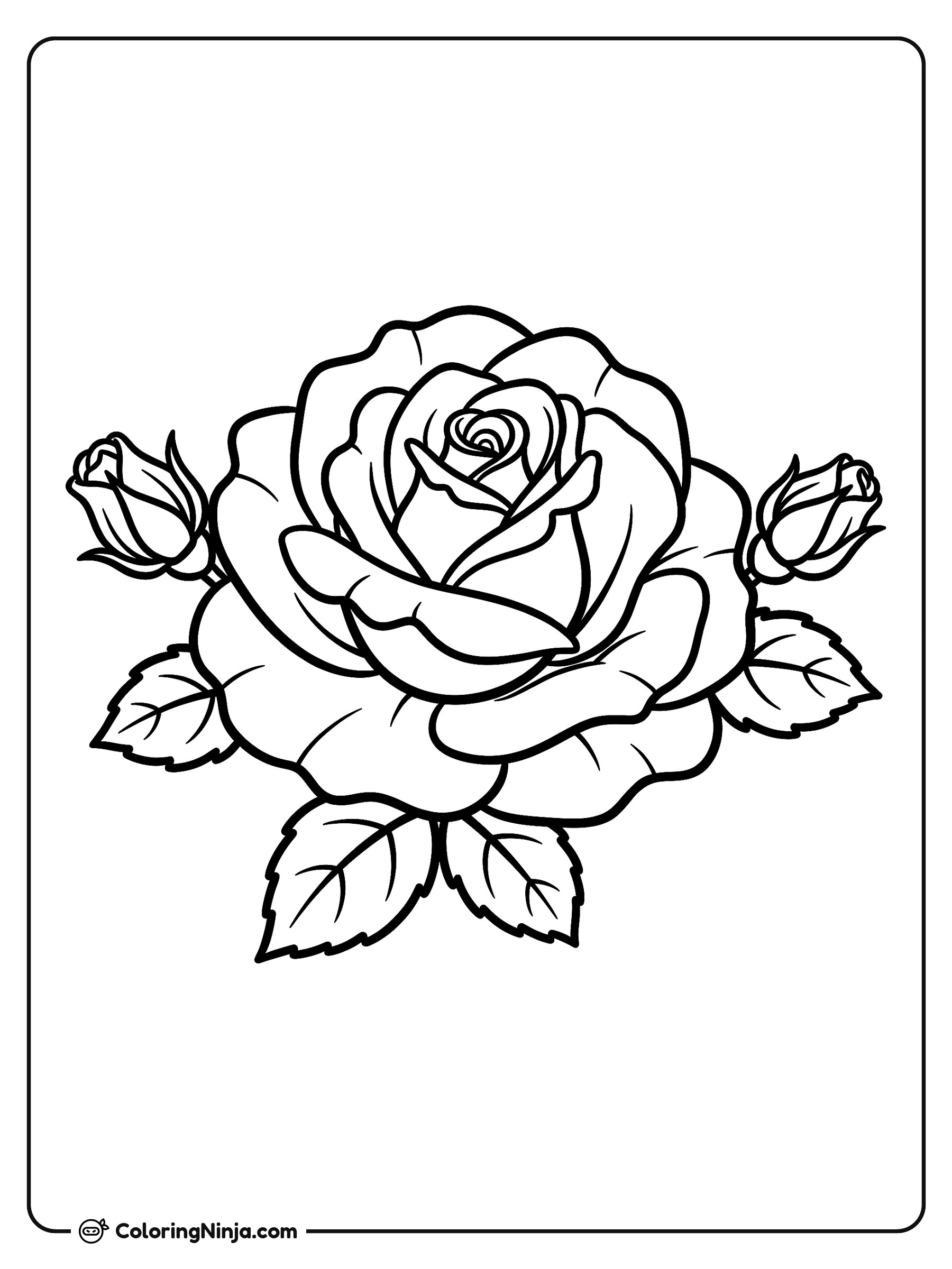 Large Open Rose with Buds Coloring Page