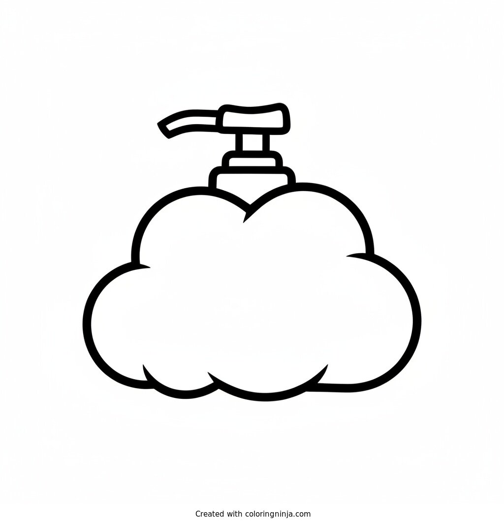 Coloring page of Skincare bottle shaped like a cloud with a pump top