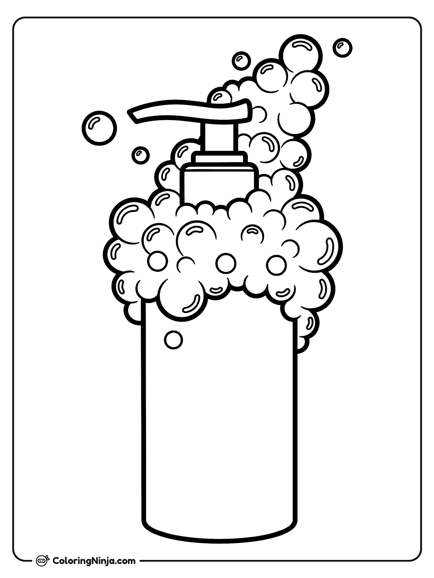 Botella de jabón facial con burbujas: dibujo para colorear