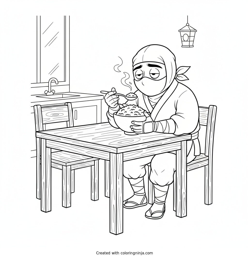 Early Morning Ninja Breakfast Coloring Page