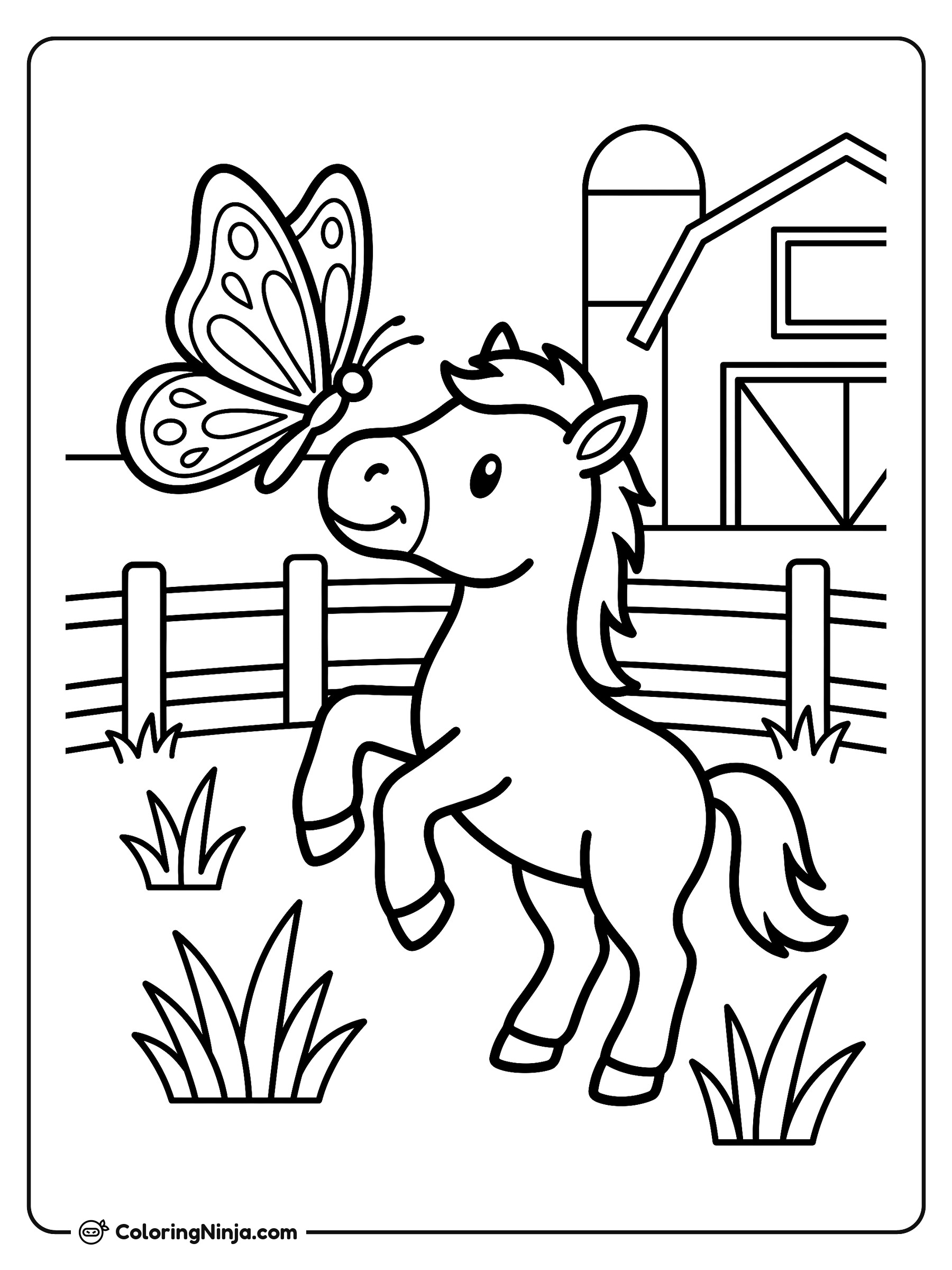 Playful Foal and the Butterfly Coloring Page
