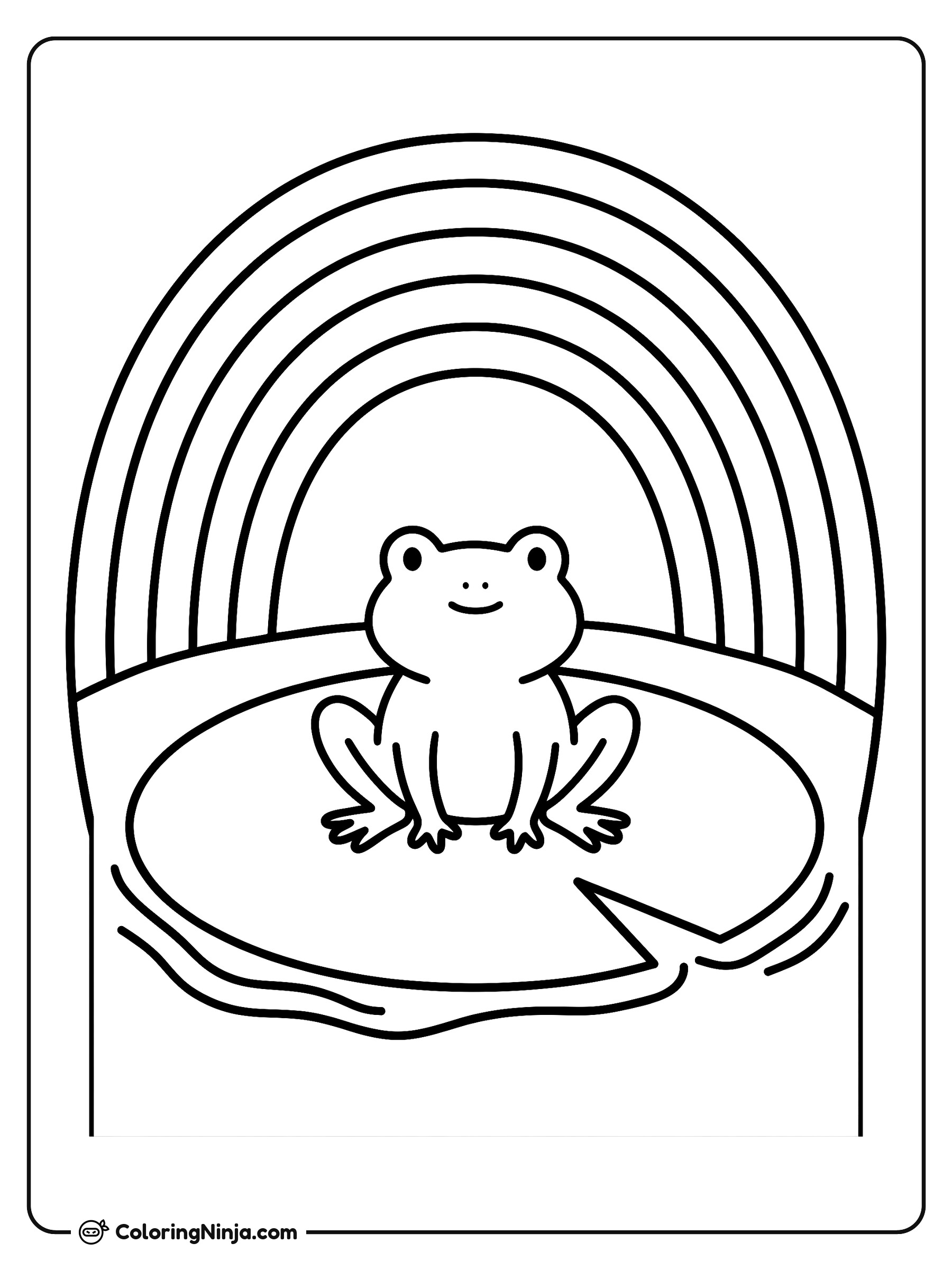Rana en el estanque con arcoíris: dibujo para colorear