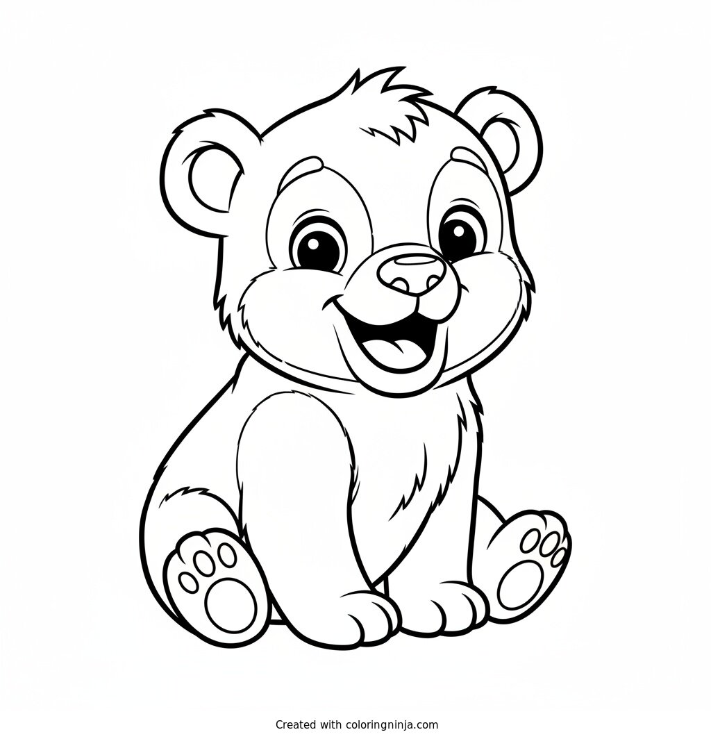 A Smiling Baby Bear Coloring Page