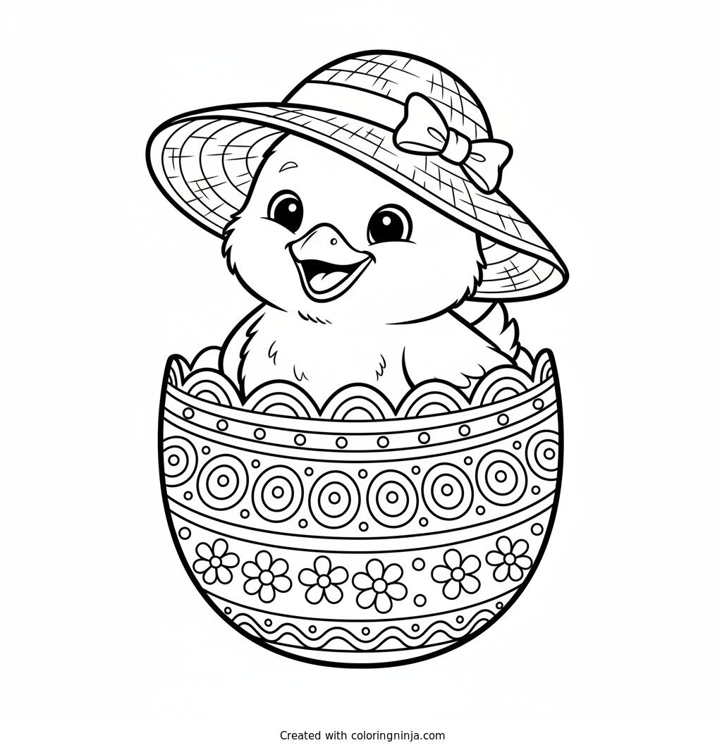 Little Chick in a Basket Coloring Page