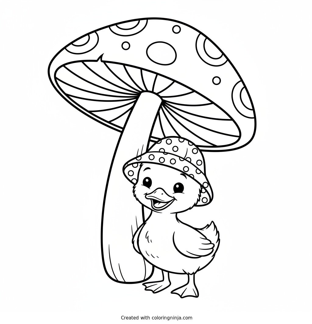 Little Duckling in Spring Rain Coloring Page
