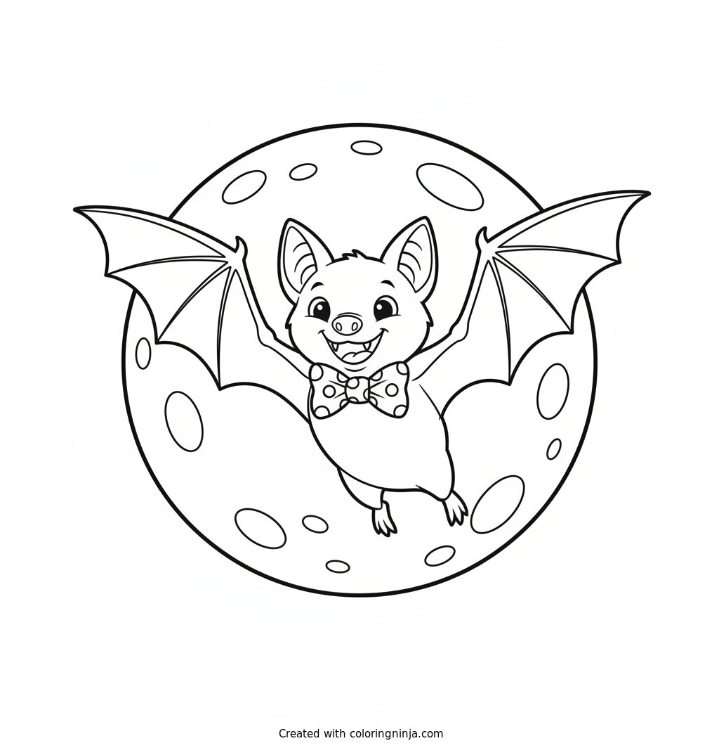 Midnight Flying Bat Friends Coloring Page