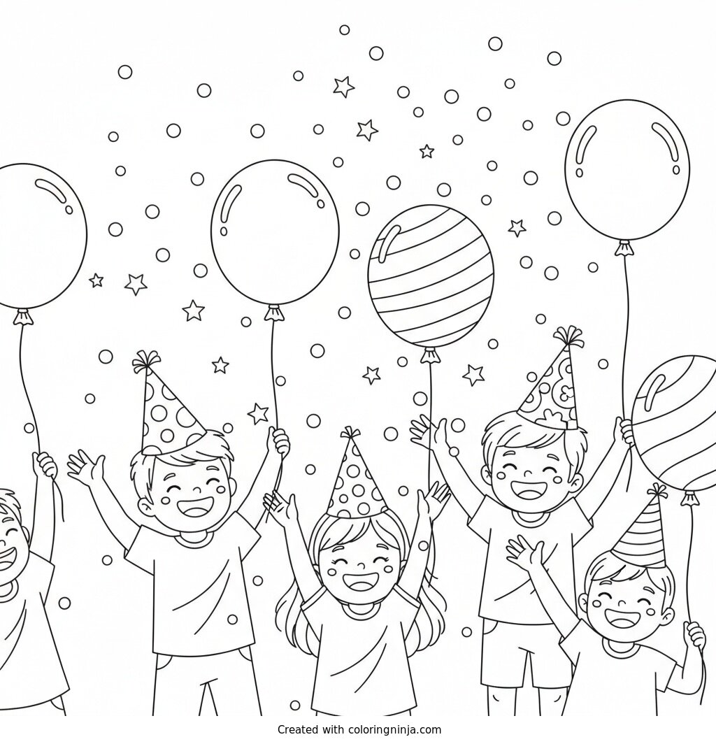 Kids Festive Confetti Celebration Coloring Page