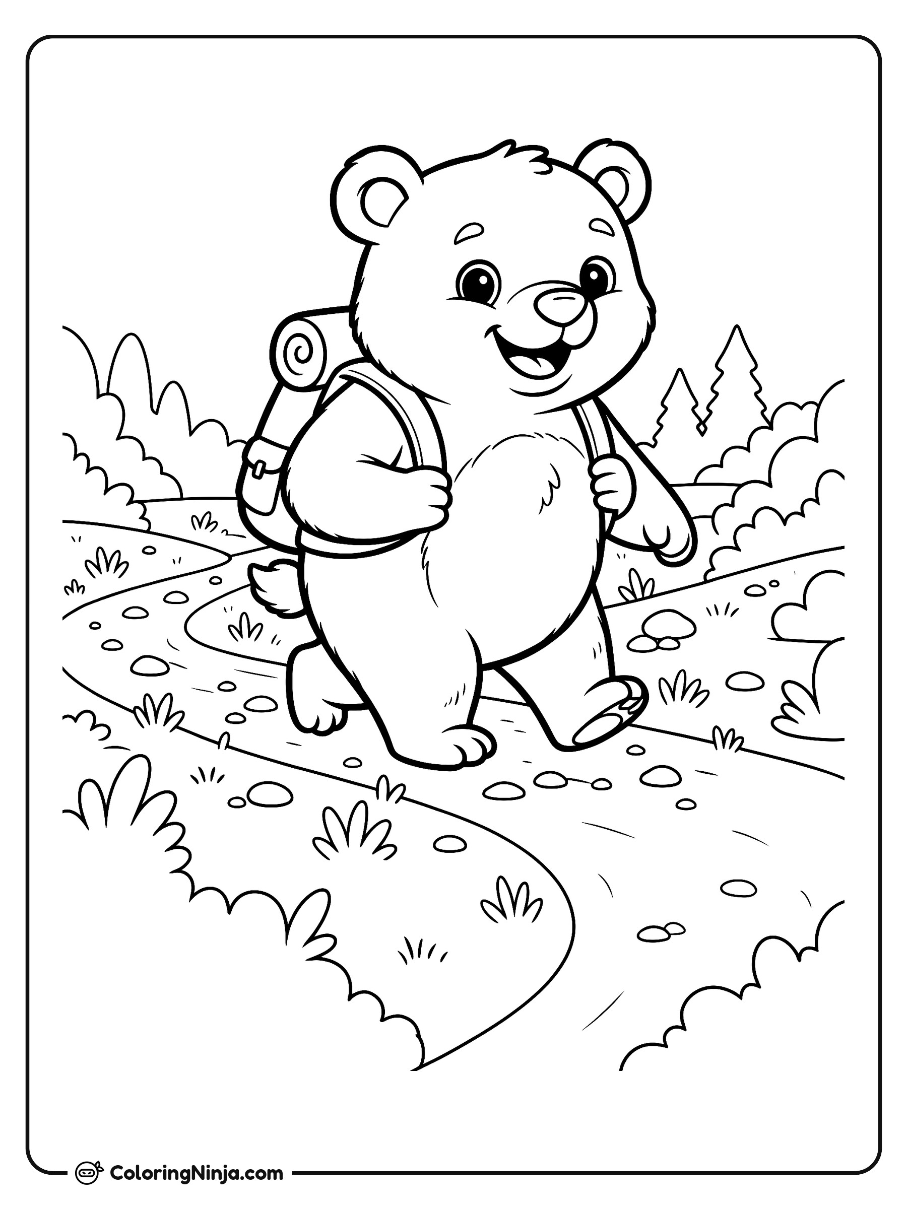 Caminata del pequeño oso explorador: dibujo para colorear