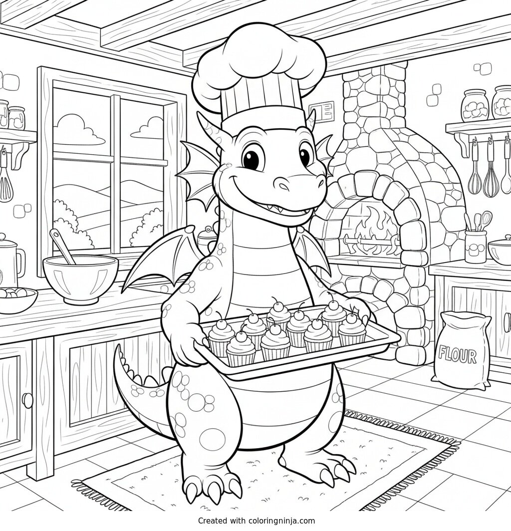 The Little Dragon Chef Coloring Page