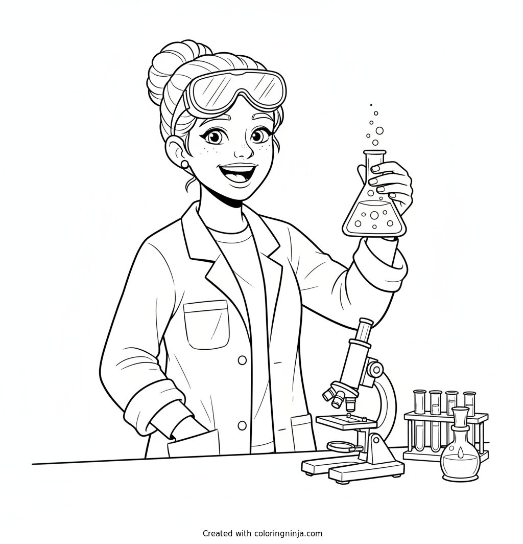 A Friendly Science Lab Explorer Coloring Page