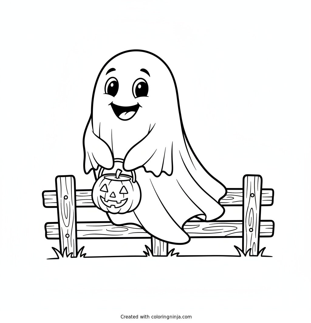 Friendly Ghost Candy Hunt Coloring Page