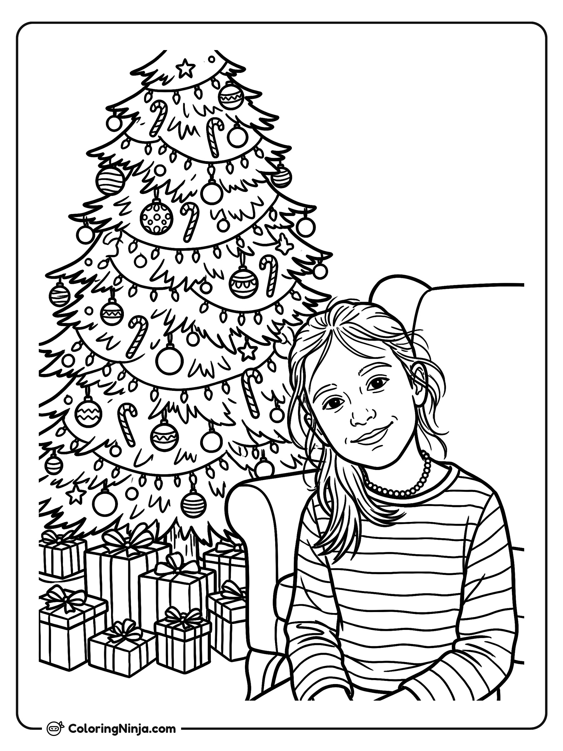 Girl in a Striped Shirt Coloring Page