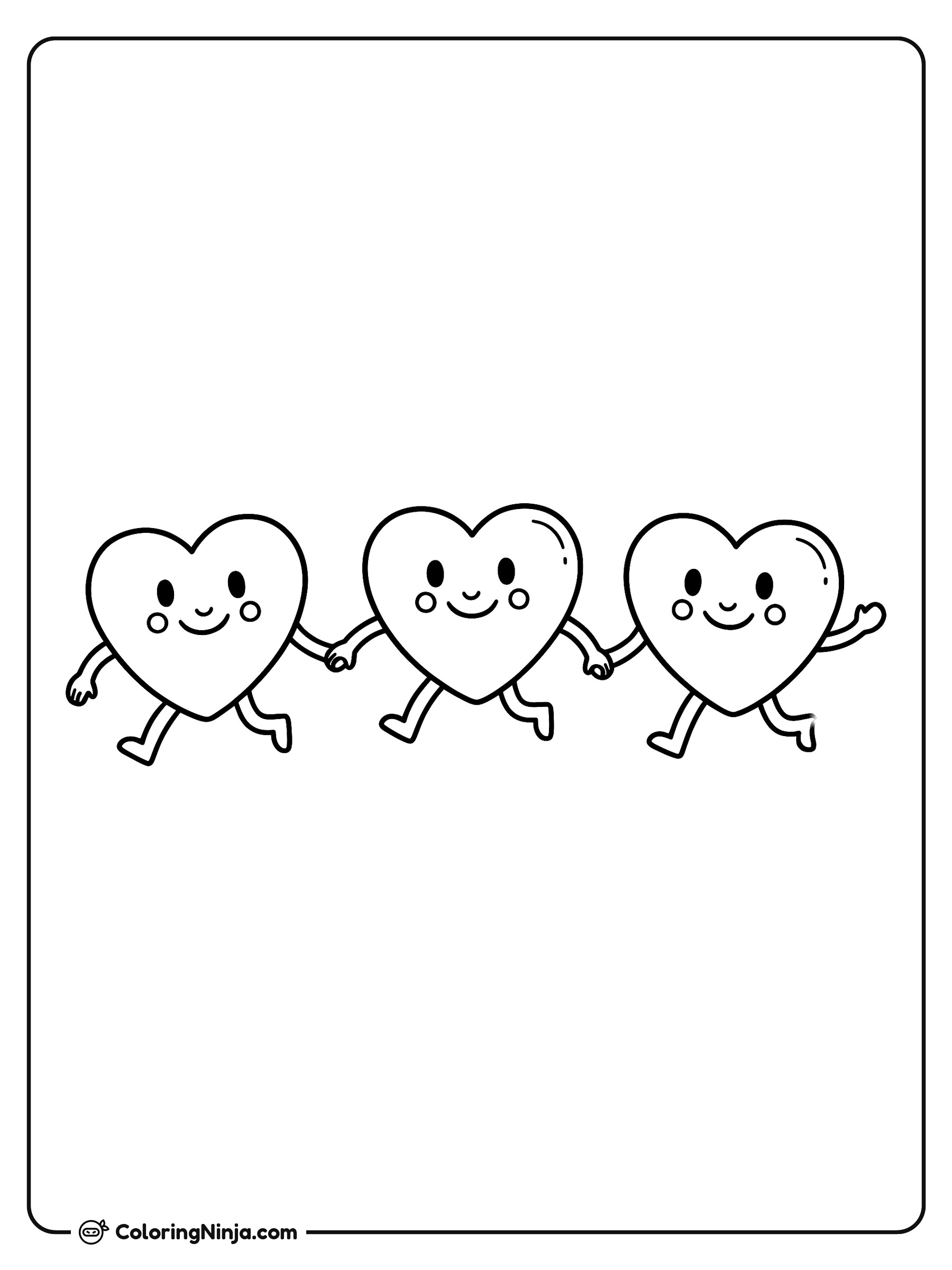 Corazones sonrientes tomados de la mano: dibujo para colorear