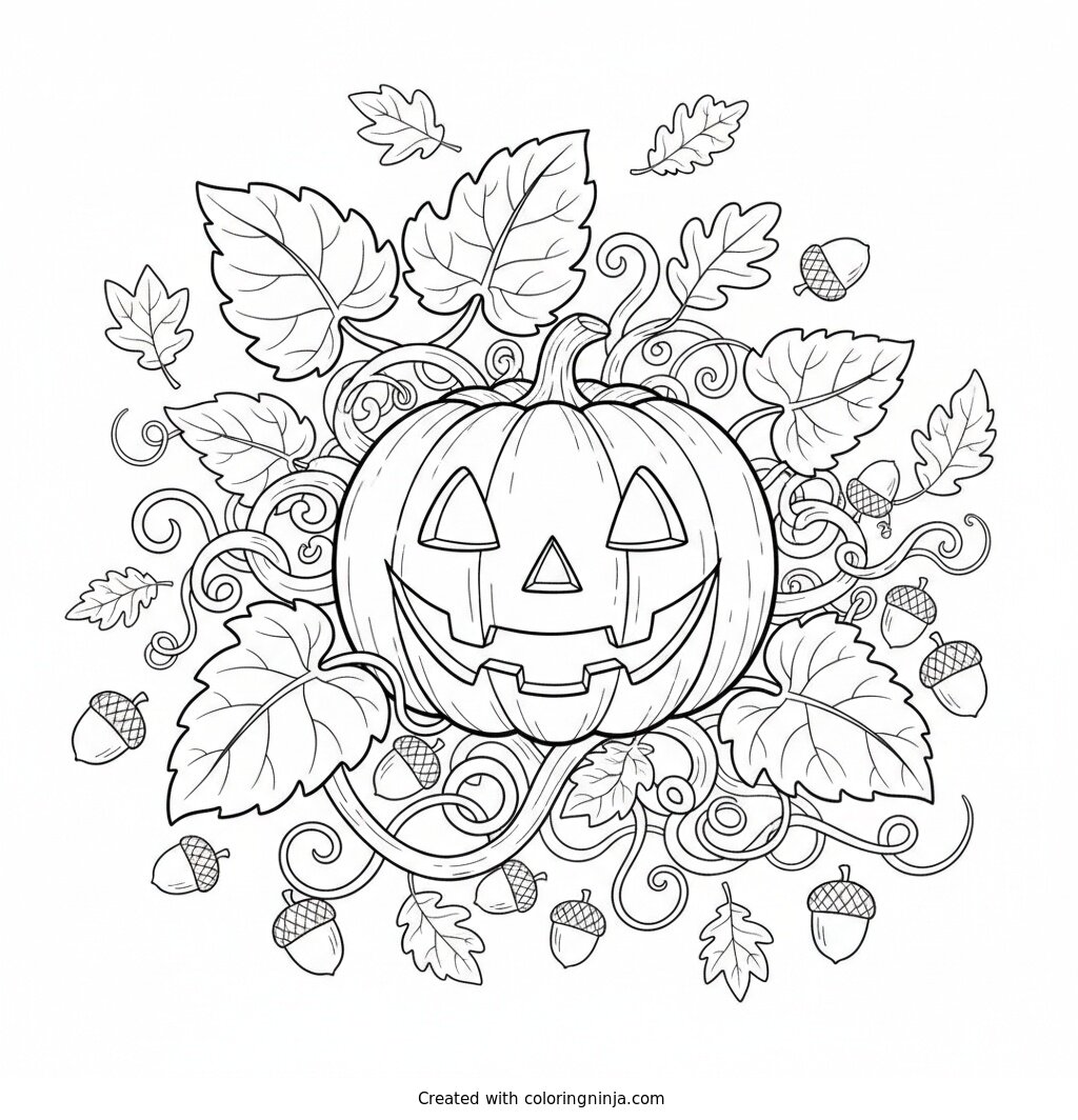 Happy Pumpkin in the Patch Coloring Page