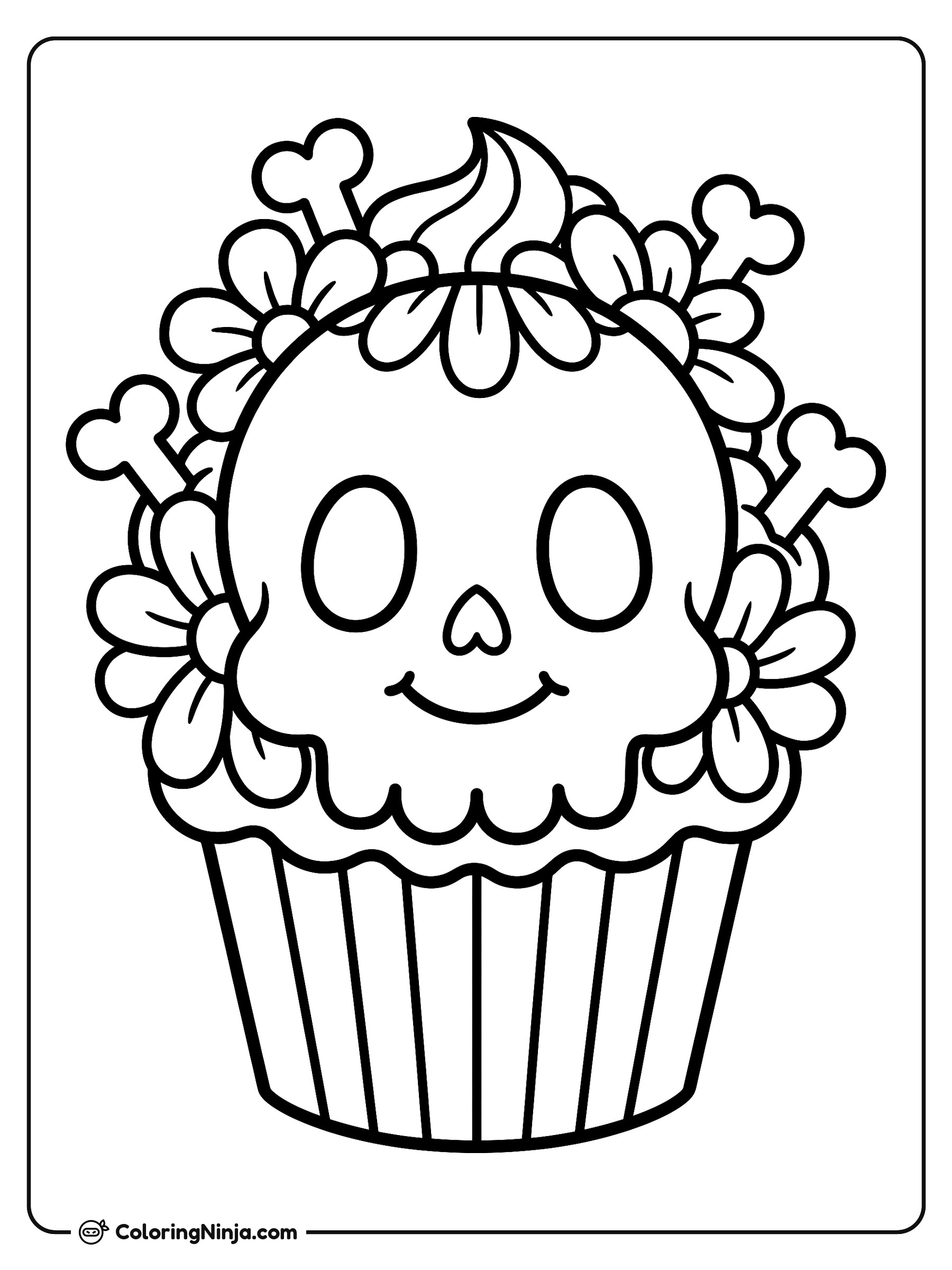 Kawaii Sugar Skull Cupcake Coloring Page