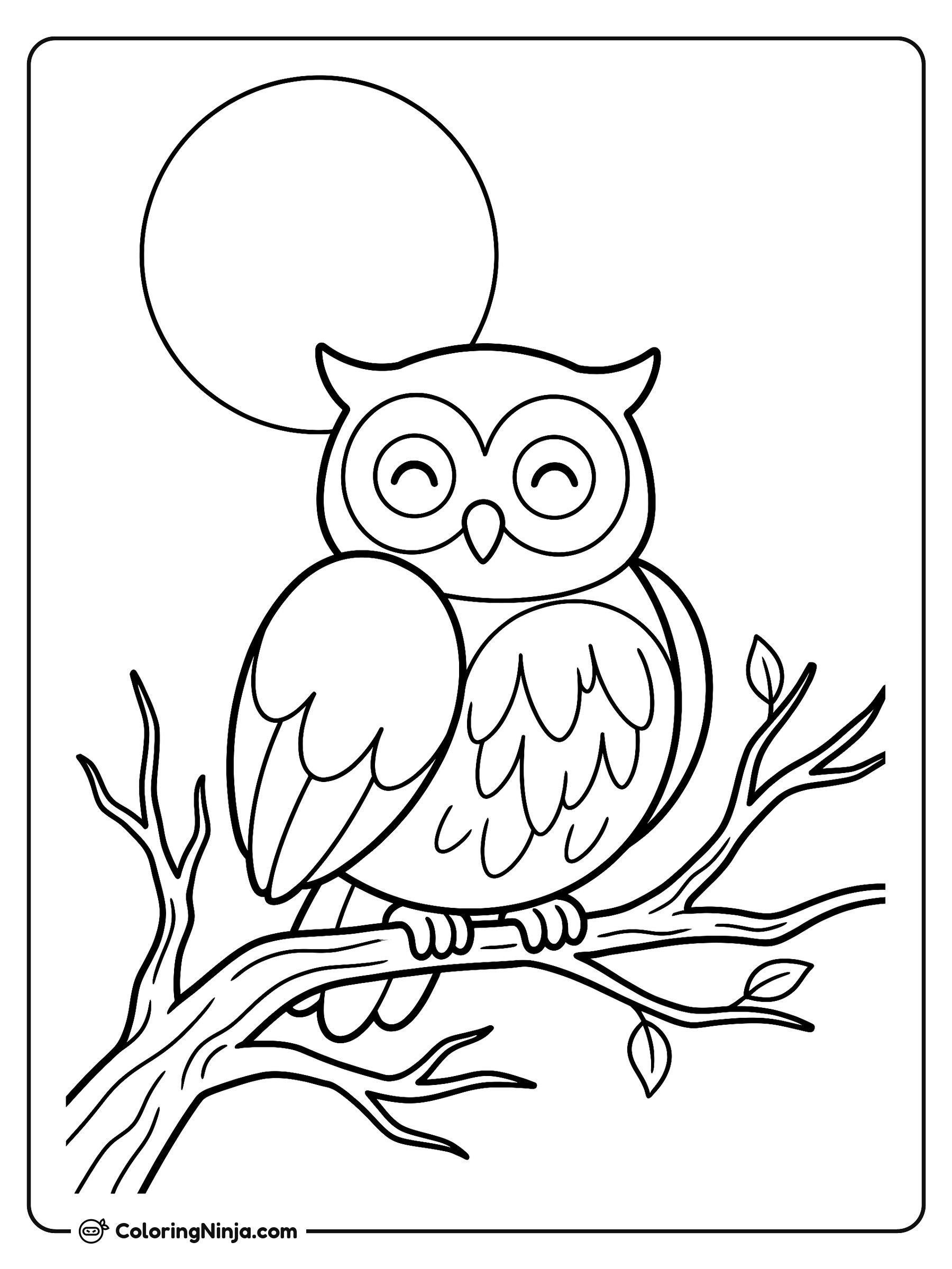 Nighttime Owl on a Branch Coloring Page