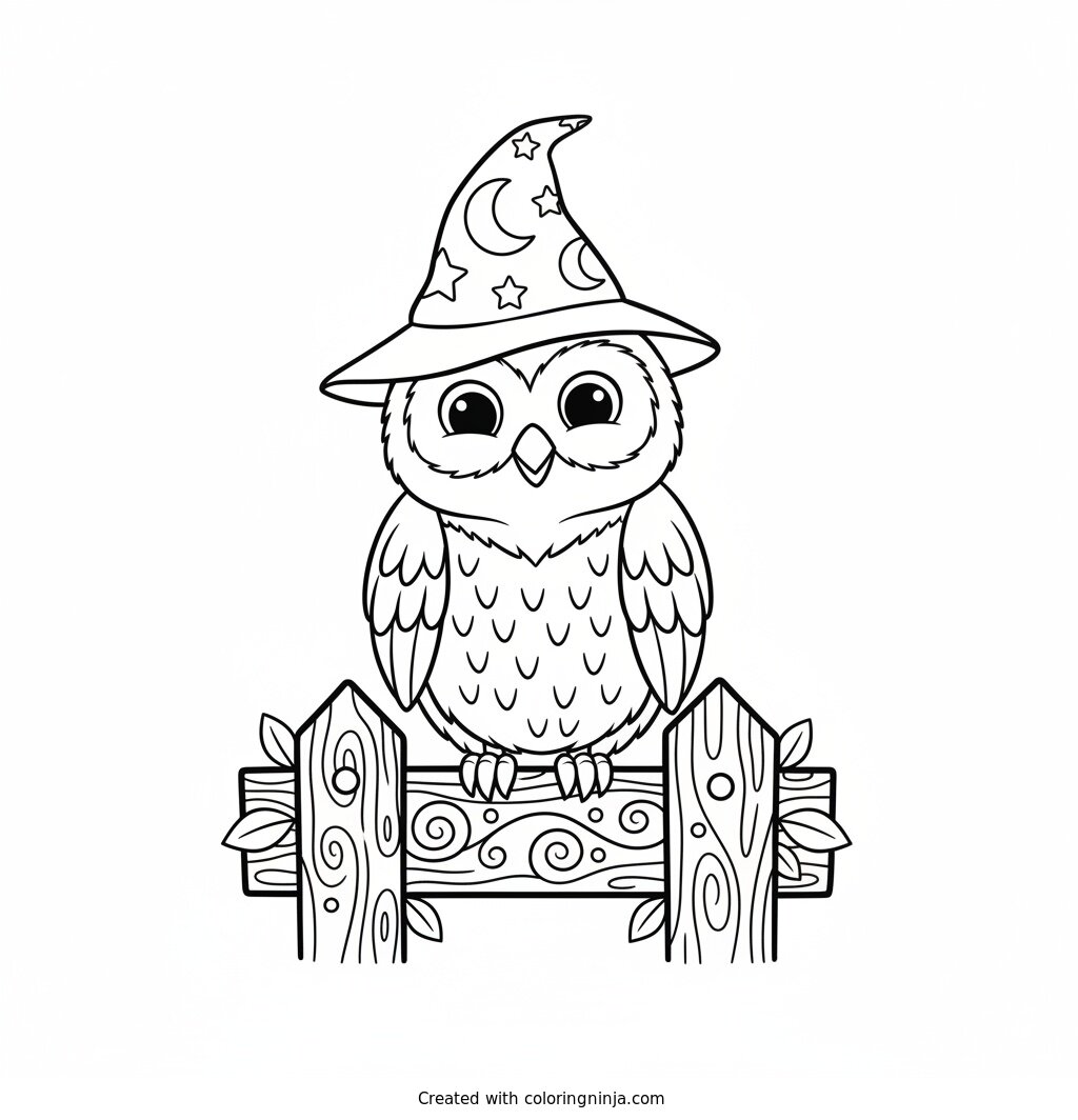 Wise Little Wizard Owl Coloring Page