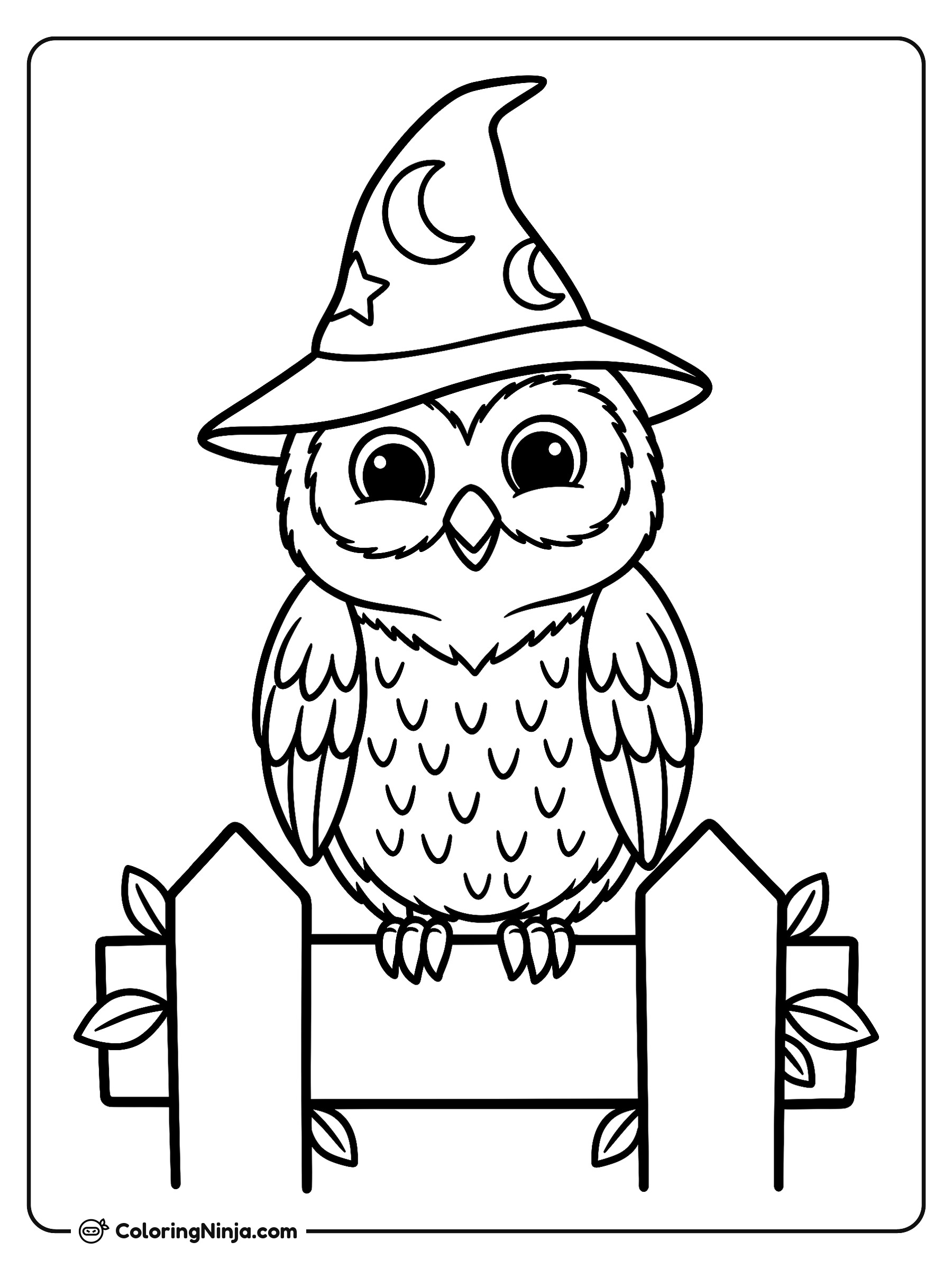 Búho Sabio con Sombrero de Mago: dibujo para colorear