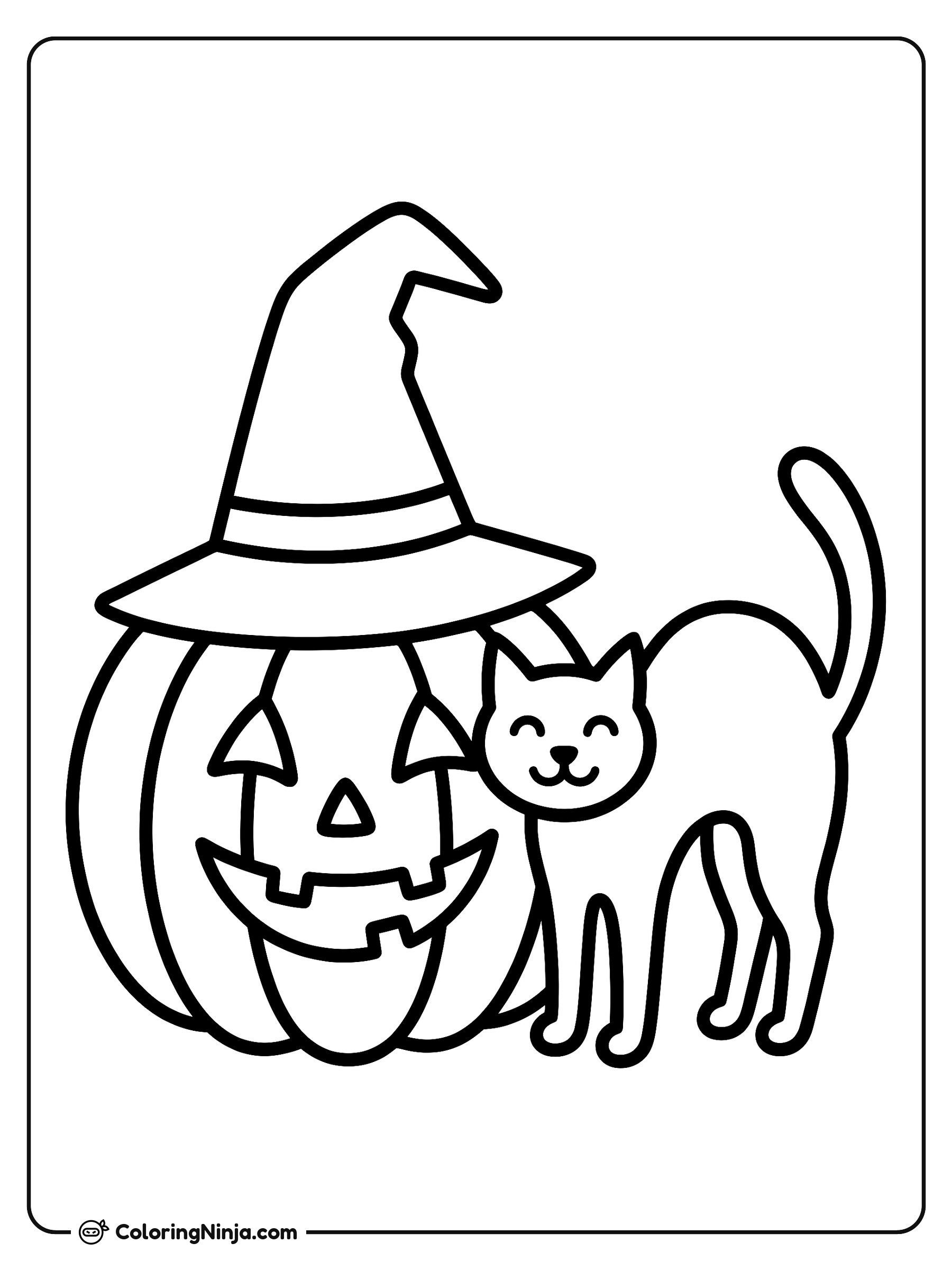The Friendly Pumpkin and Cat Coloring Page