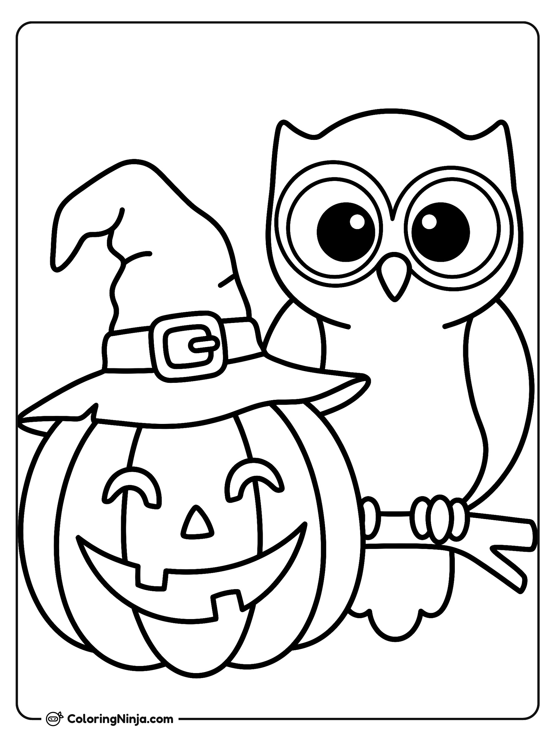 The Friendly Pumpkin and Owl Coloring Page