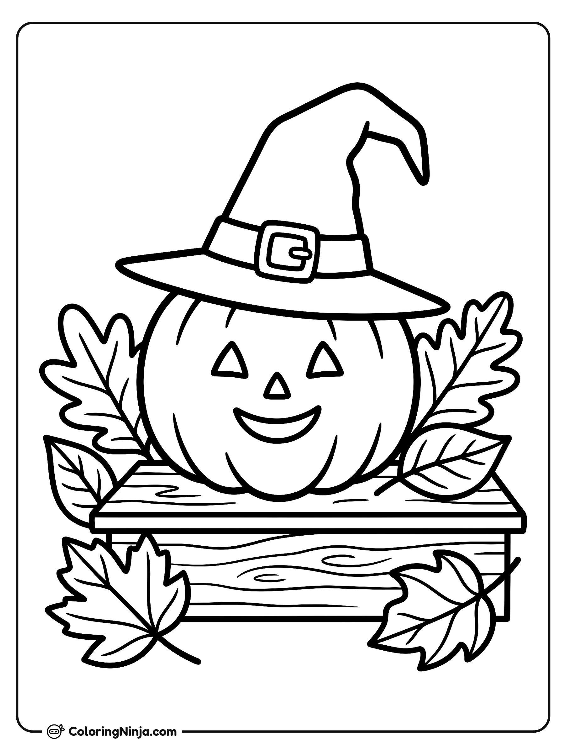Calabaza sonriente con sombrero de bruja: dibujo para colorear