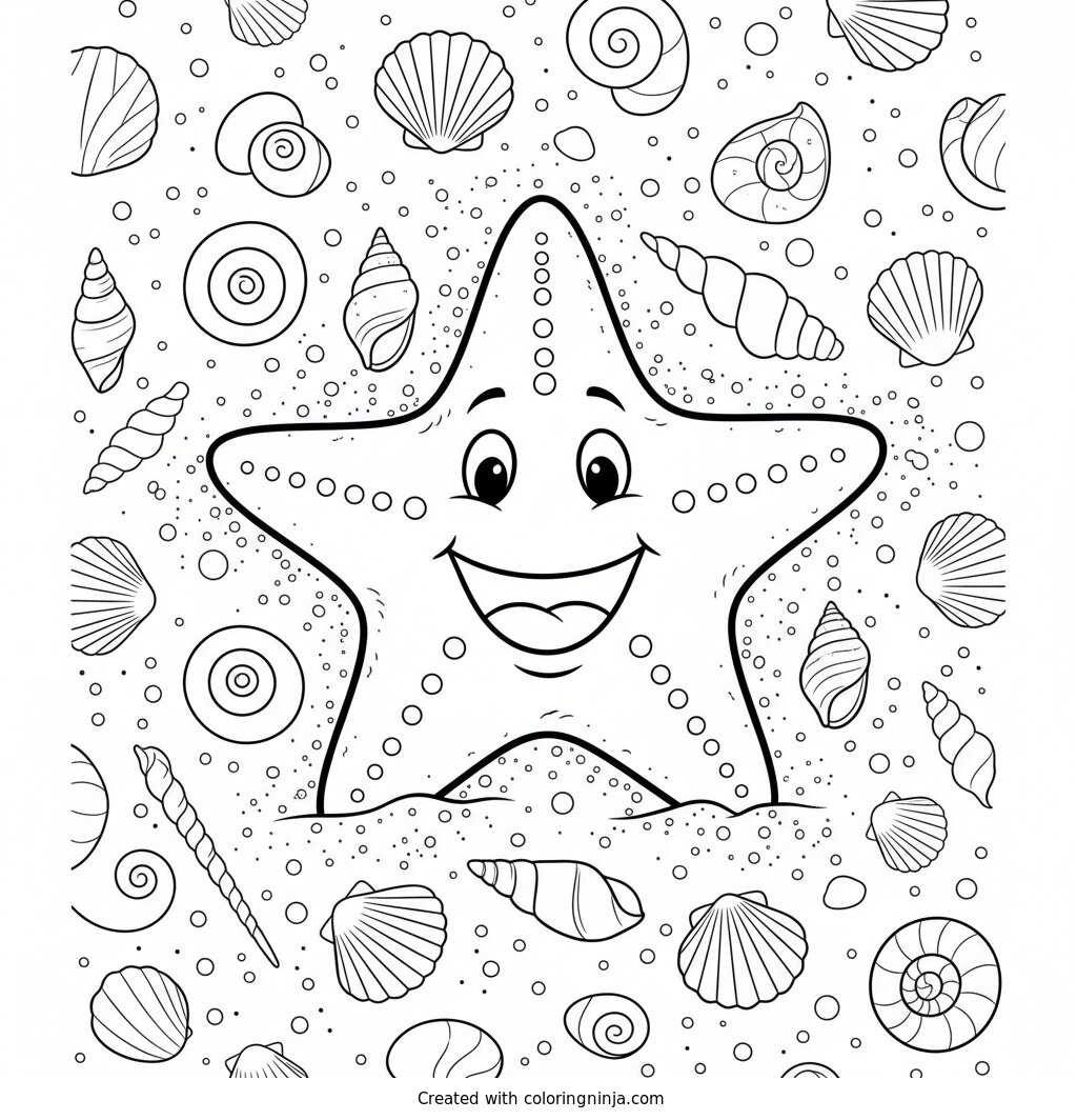 Little Sea Star on Sand Coloring Page