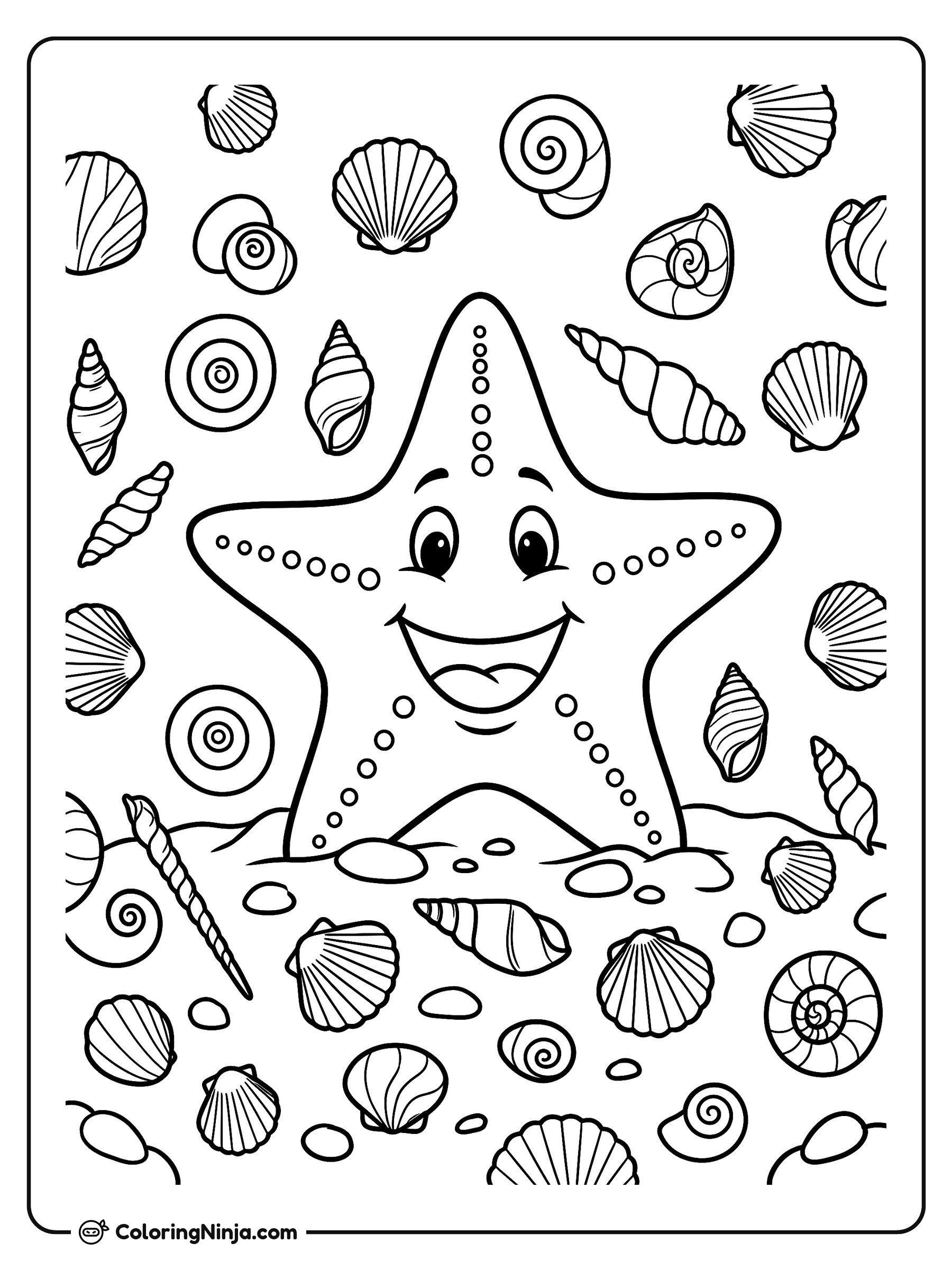 Pequeña estrella de mar en la arena: dibujo para colorear