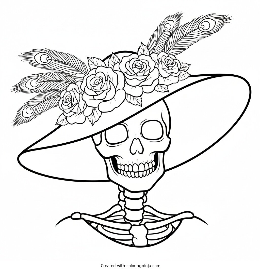 La Catrina Floral Hat Coloring Page