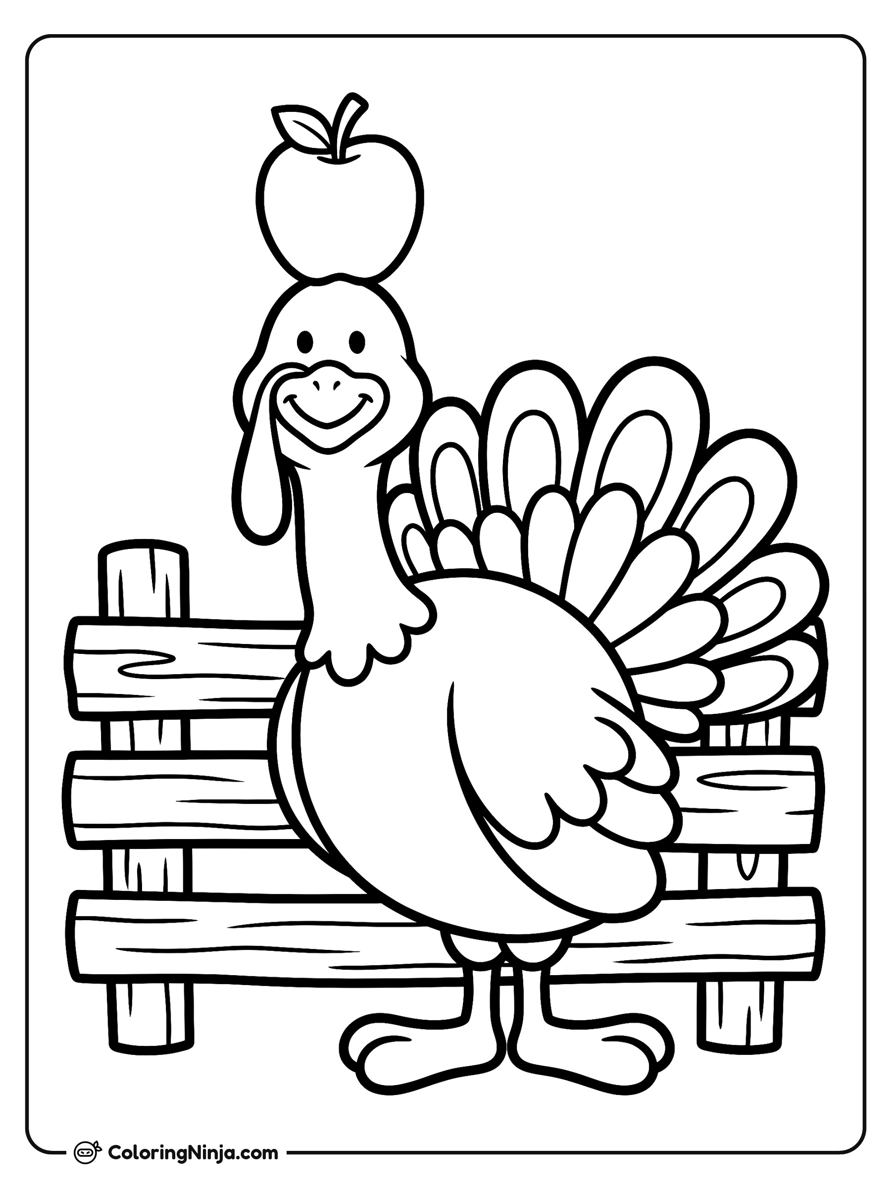 Apple Balancing Turkey Coloring Page