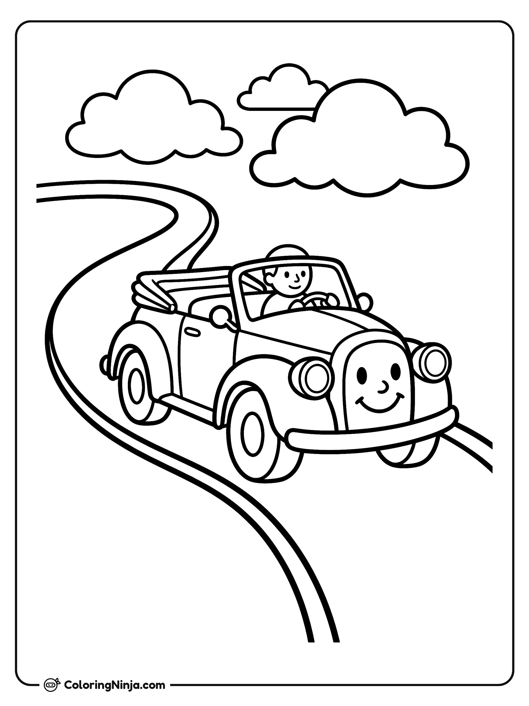 Happy Vintage Convertible Drive Coloring Page