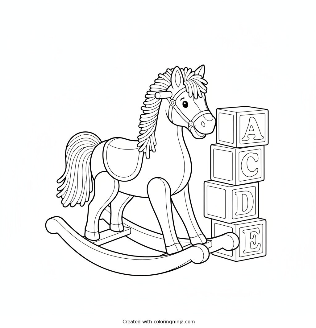 Classic Wooden Rocking Horse Coloring Page