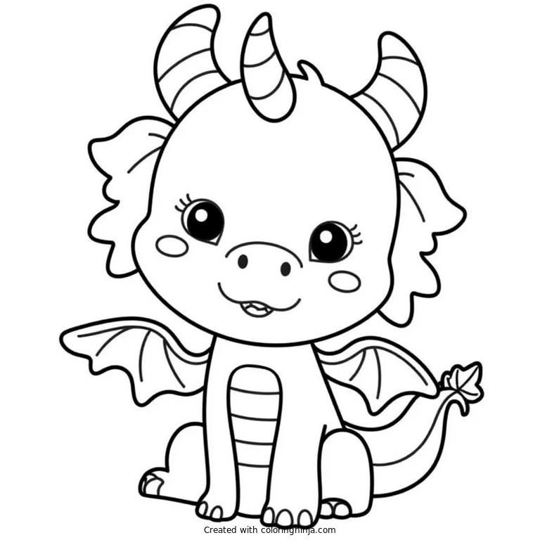 A coloring page of a smily dragon