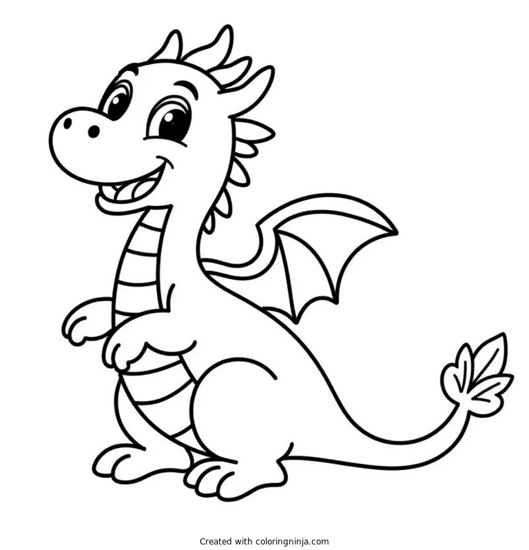 A coloring page of a smily dragon