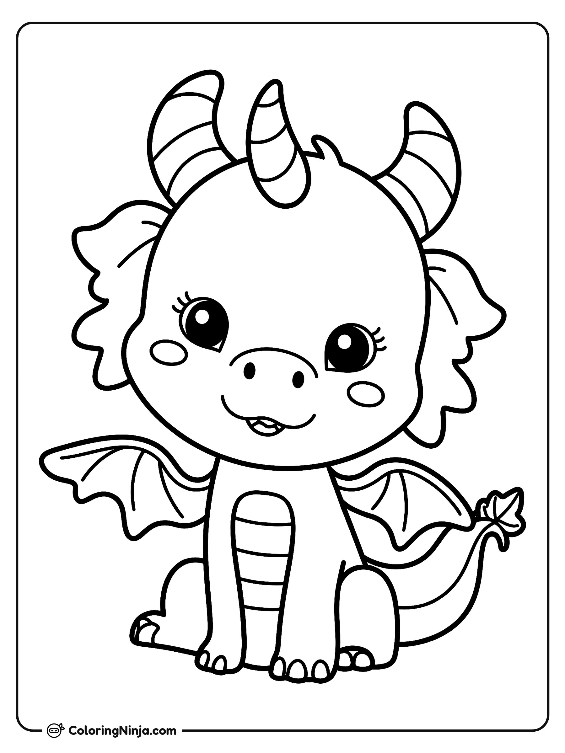 Un tierno bebé dragón sonriente: dibujo para colorear