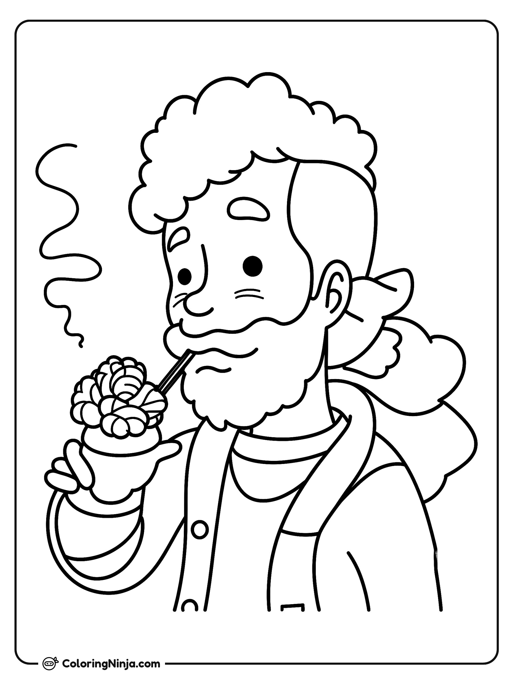 Hombre tomando té caliente: dibujo para colorear
