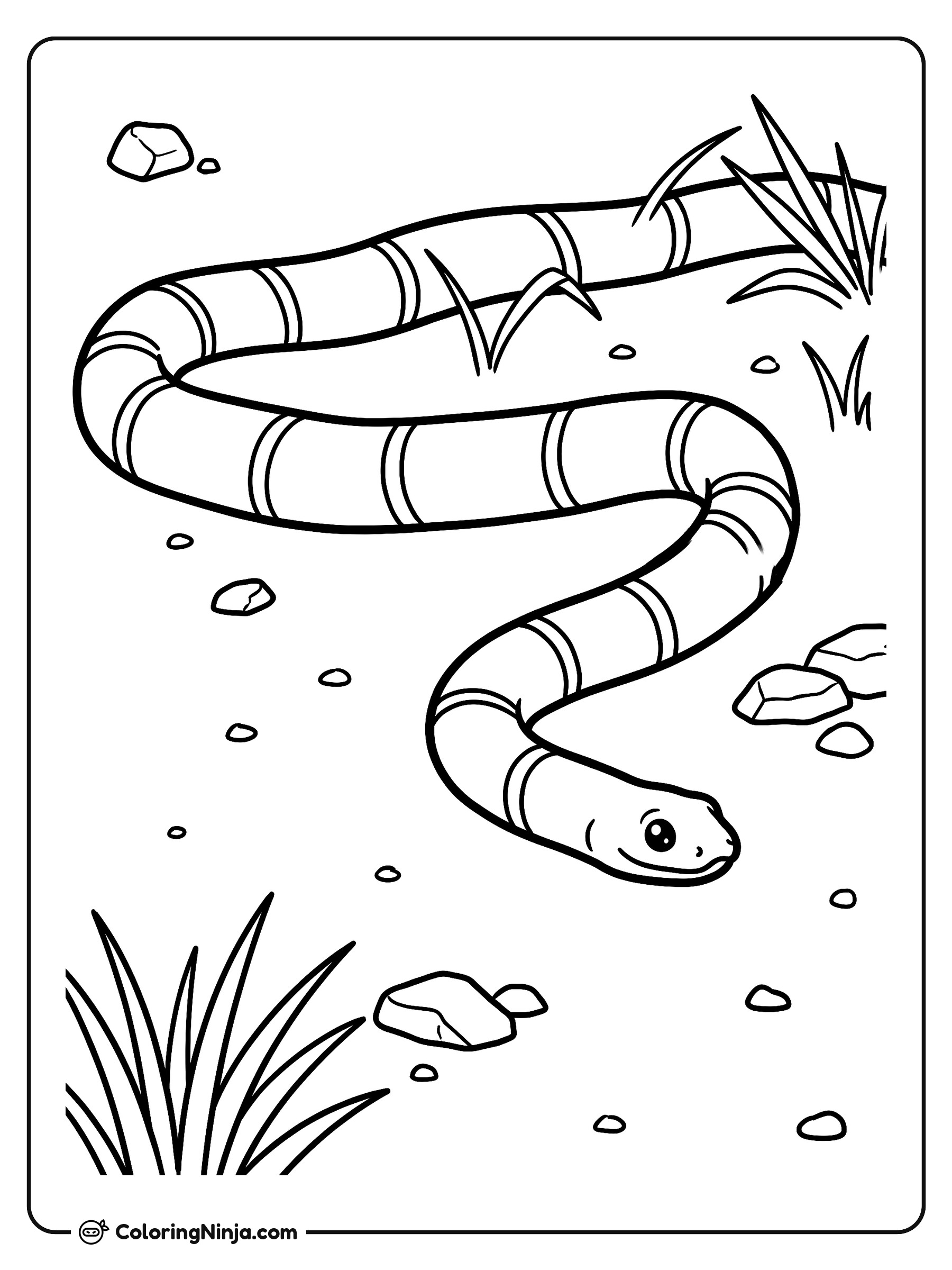 Serpiente deslizándose en el suelo arenoso: dibujo para colorear