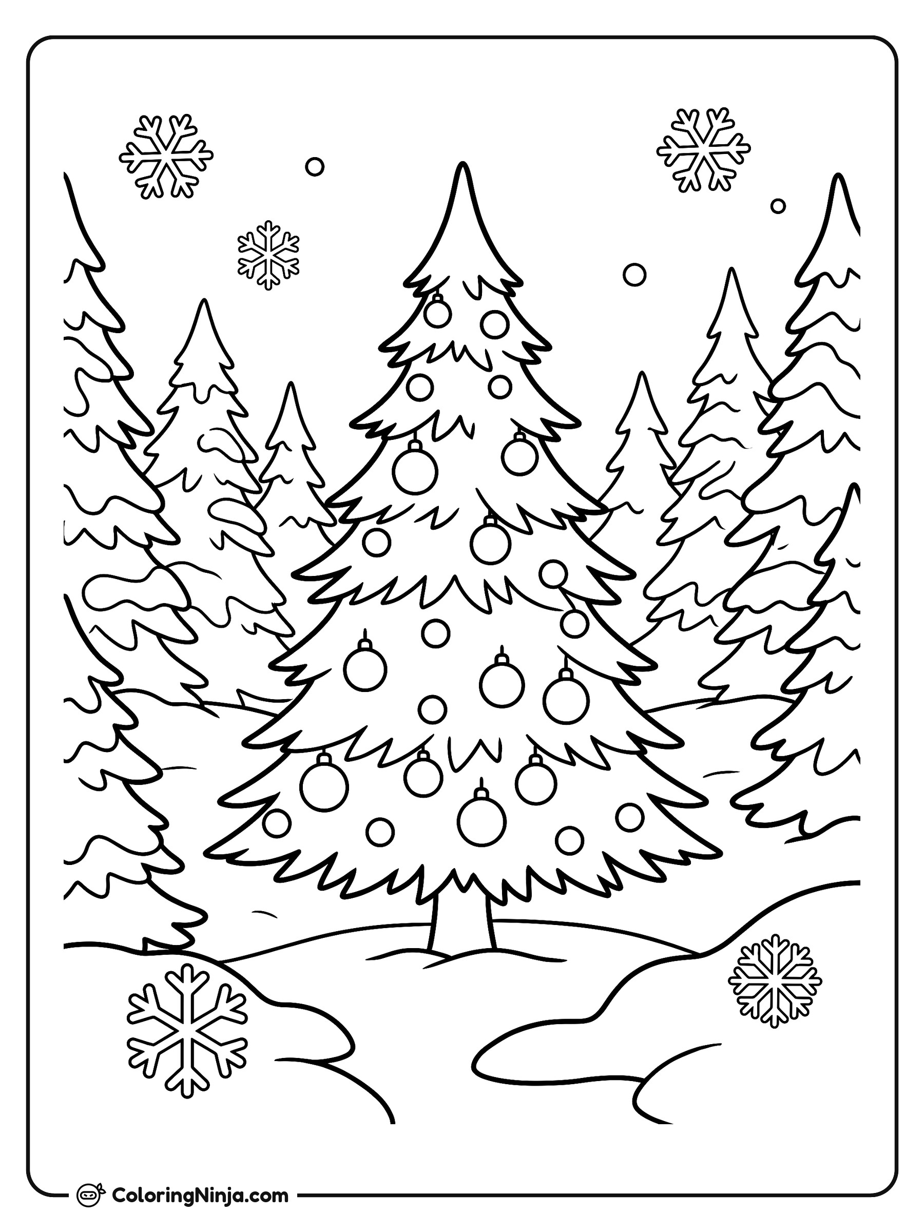 Snowy Forest Pine Tree Coloring Page