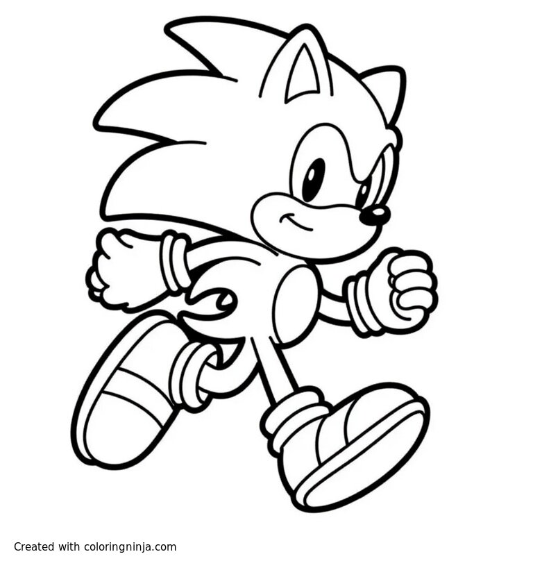 A coloring page of sonic running