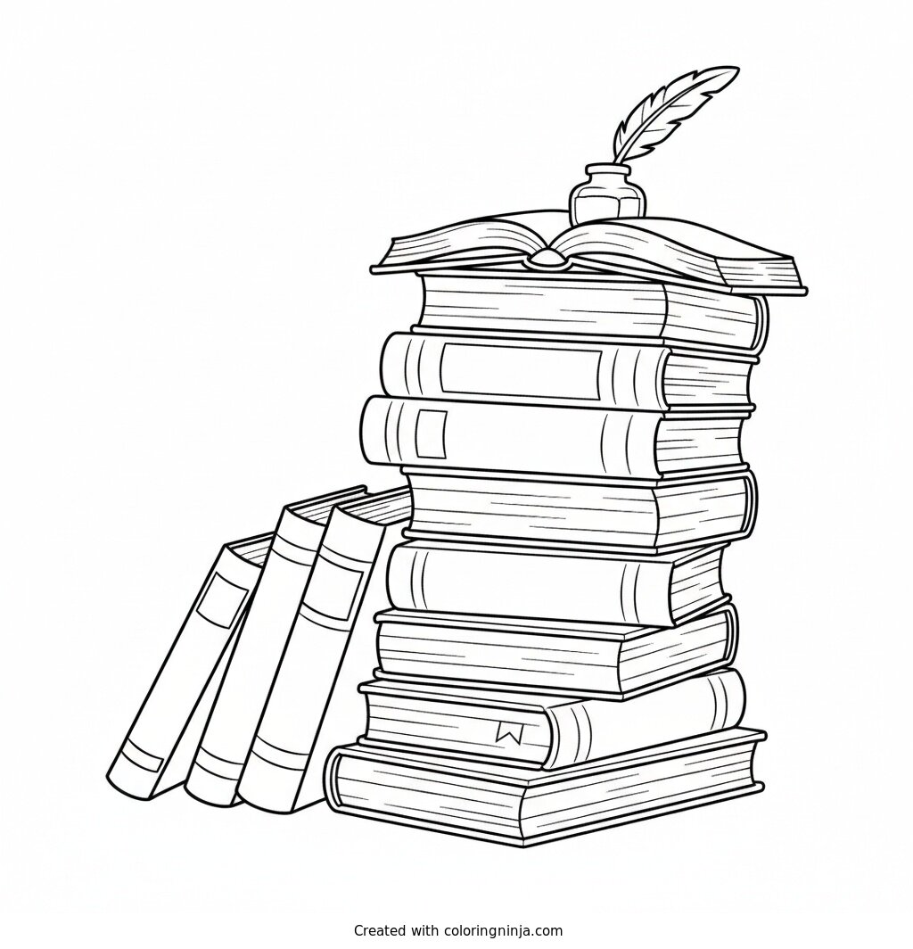 A Stack of Books Coloring Page